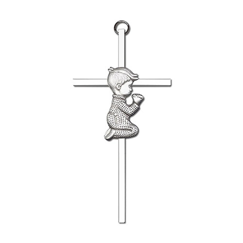 Praying boy wall cross silver - praying,